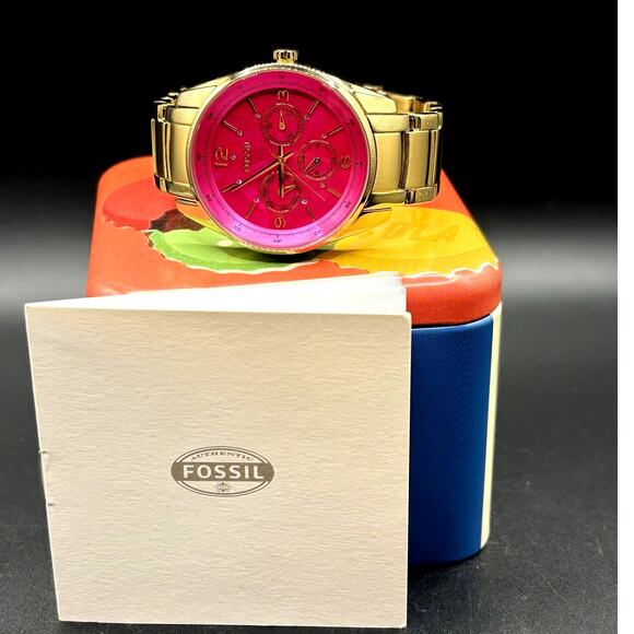 FOSSIL BQ1682 Stella Collection Hot Pink Dial Golden Bracelet Women\'s Watch main image 10